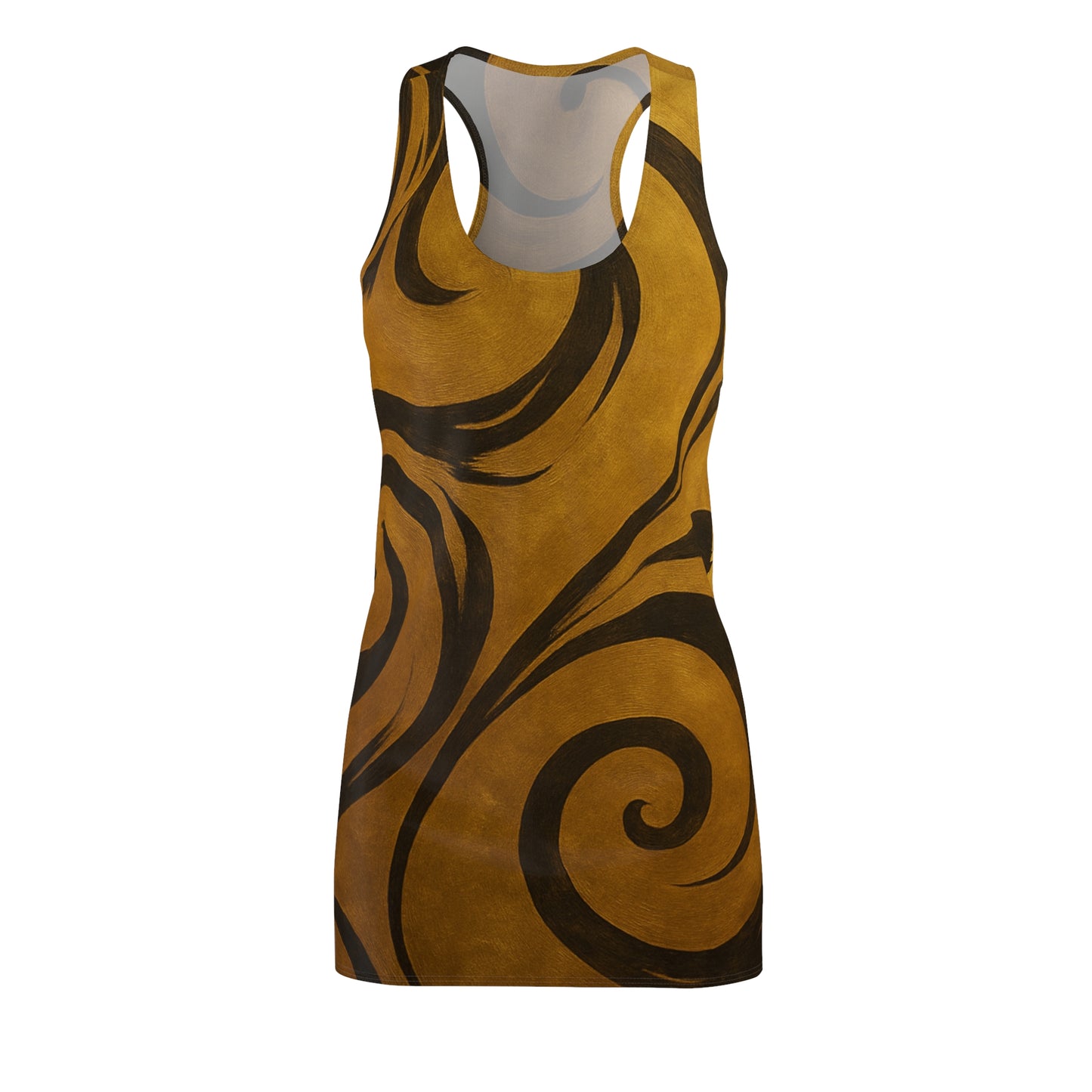 Gold Swirl Pattern Racerback Dress | Abstract Tribal Waves