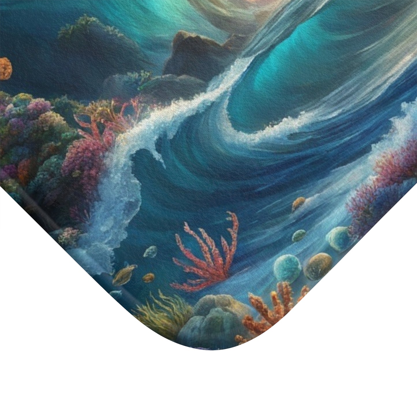 Sunset Ocean Wave Bath Mat | Tropical Seascape, Coral Reef