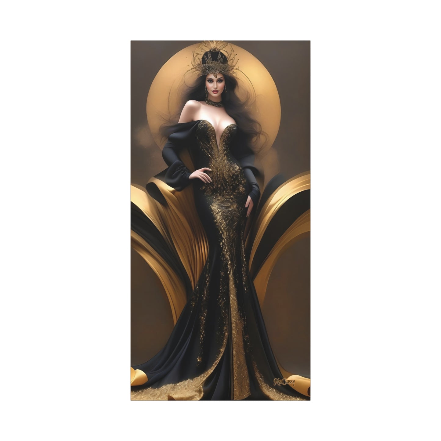 Elizabeth Ariel Gold and Black Luxury Canvas Wall Art 24 × 48
