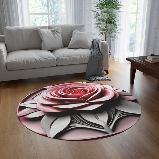 3D Paper Rose Round Rug | Floral Decorative Floor Mat