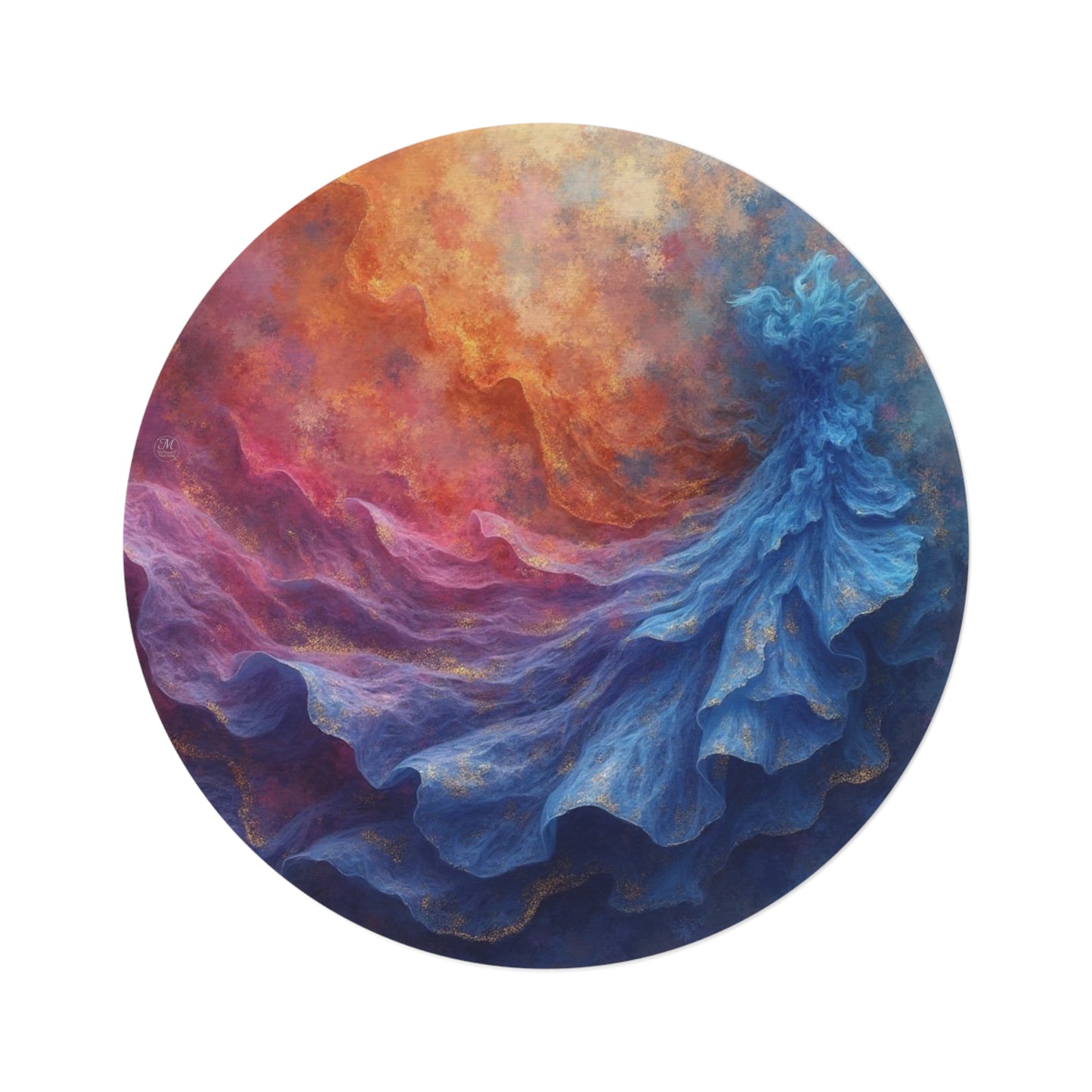 Abstract Fantasy Round Rug / Blue Ruffled Gown Inspired Art Rug