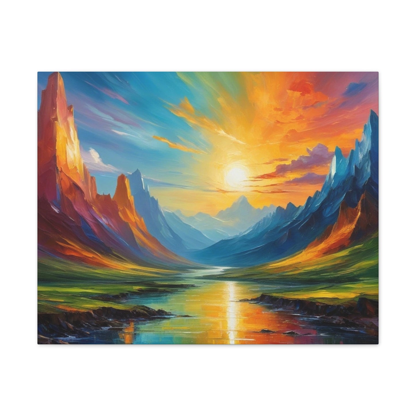 Sunrise Valley Canvas Wall Art - Vibrant Mountain Landscape Painting