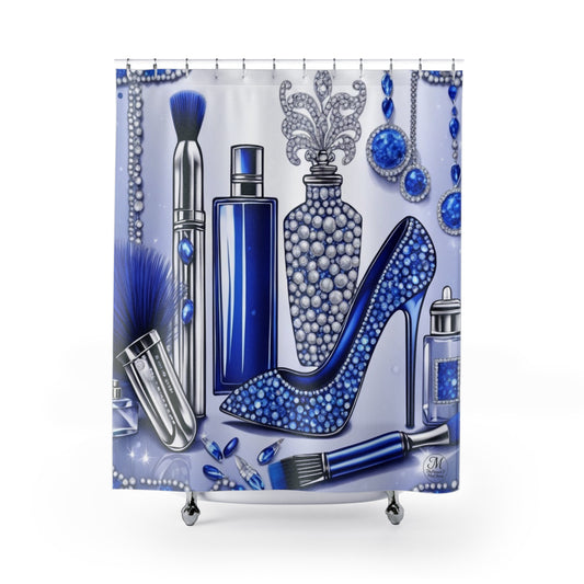 Glam Blue Perfume & Accessories Shower Curtain