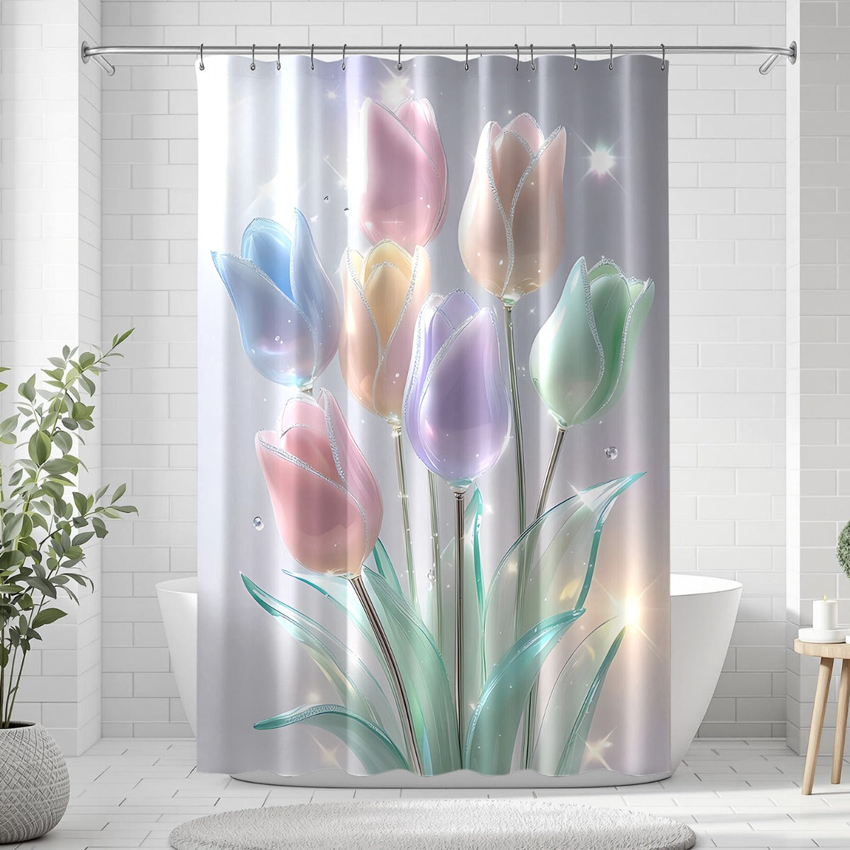 Colorful Glass Tulip Shower Curtain Set 4 Pieces