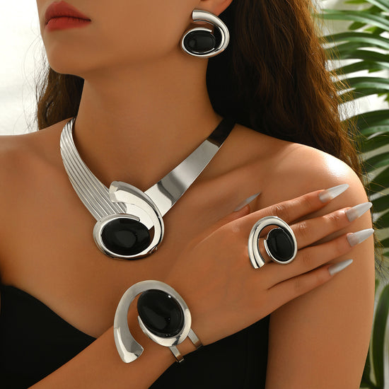 5pcs Womens Jewelry Set  Elegant Acrylic Comma Geometric Pendant Necklace Earrings Rings  Bracelet Matching Outfit Set  Durable for Parties Weddings Special Occasions  YearRound Classic