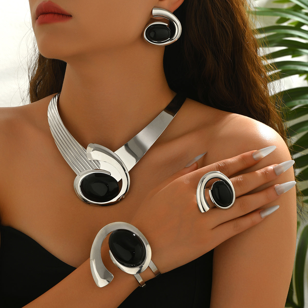 5pcs Womens Jewelry Set  Elegant Acrylic Comma Geometric Pendant Necklace Earrings Rings  Bracelet Matching Outfit Set  Durable for Parties Weddings Special Occasions  YearRound Classic