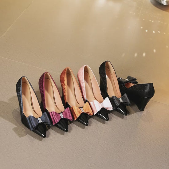 Women's Pointed Toe Fabric Wedge High Heels