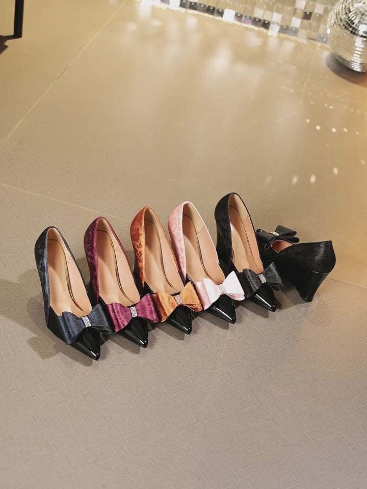 Women's Pointed Toe Fabric Wedge High Heels