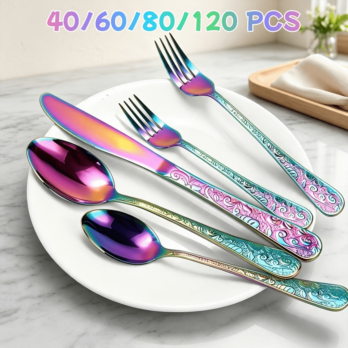 40pcs Vintage Carved Golden Flatware Set For 8pcs Stainless Steel Flatware Set With KnifeForkSpoon Home And Kitchen Flatware Set Dishwasher Safe Rainbow Golden